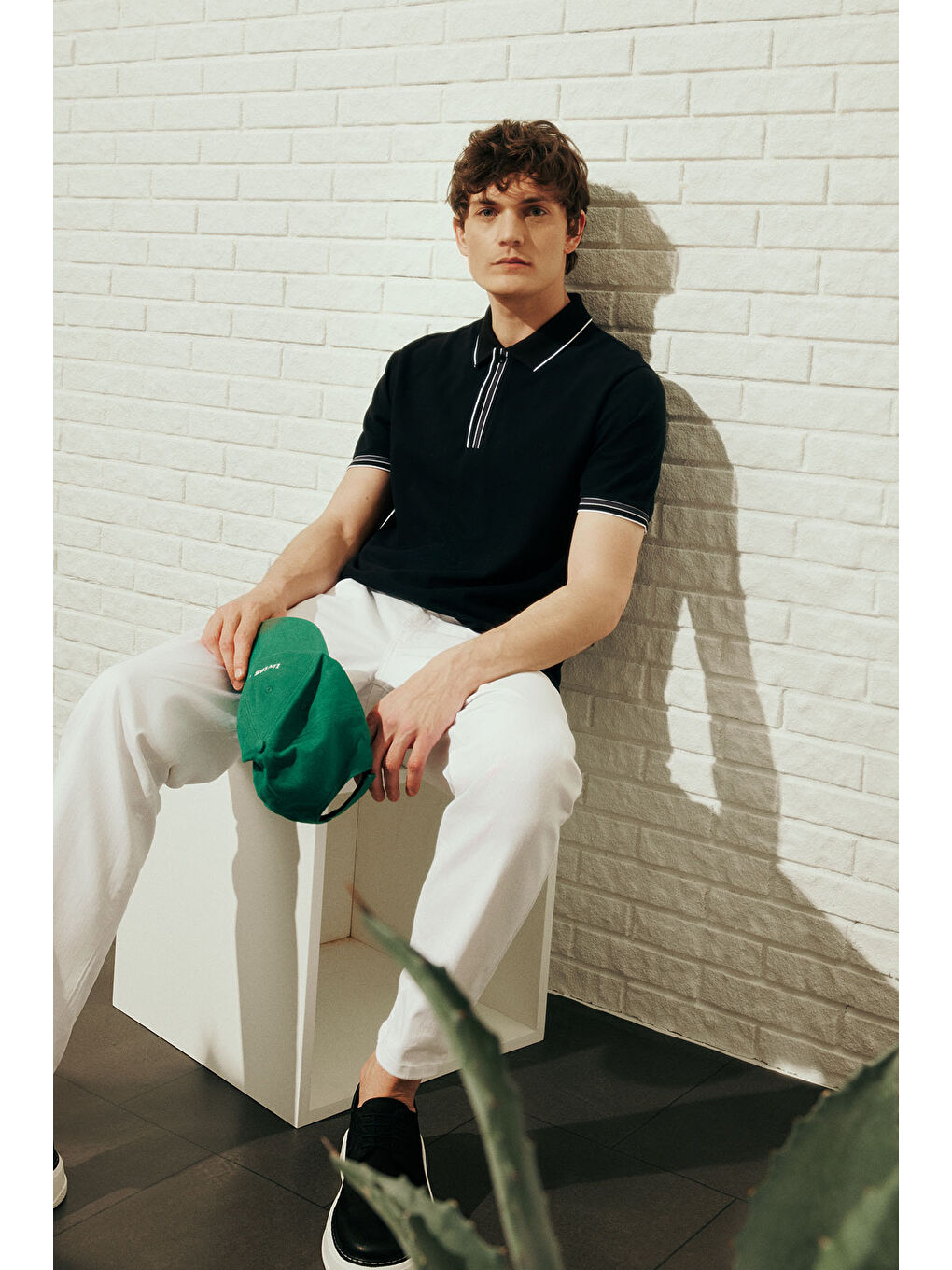 Erkek Siyah %100 Pamuk Slim Fit Dar Kesim Polo Yaka Tişört-2