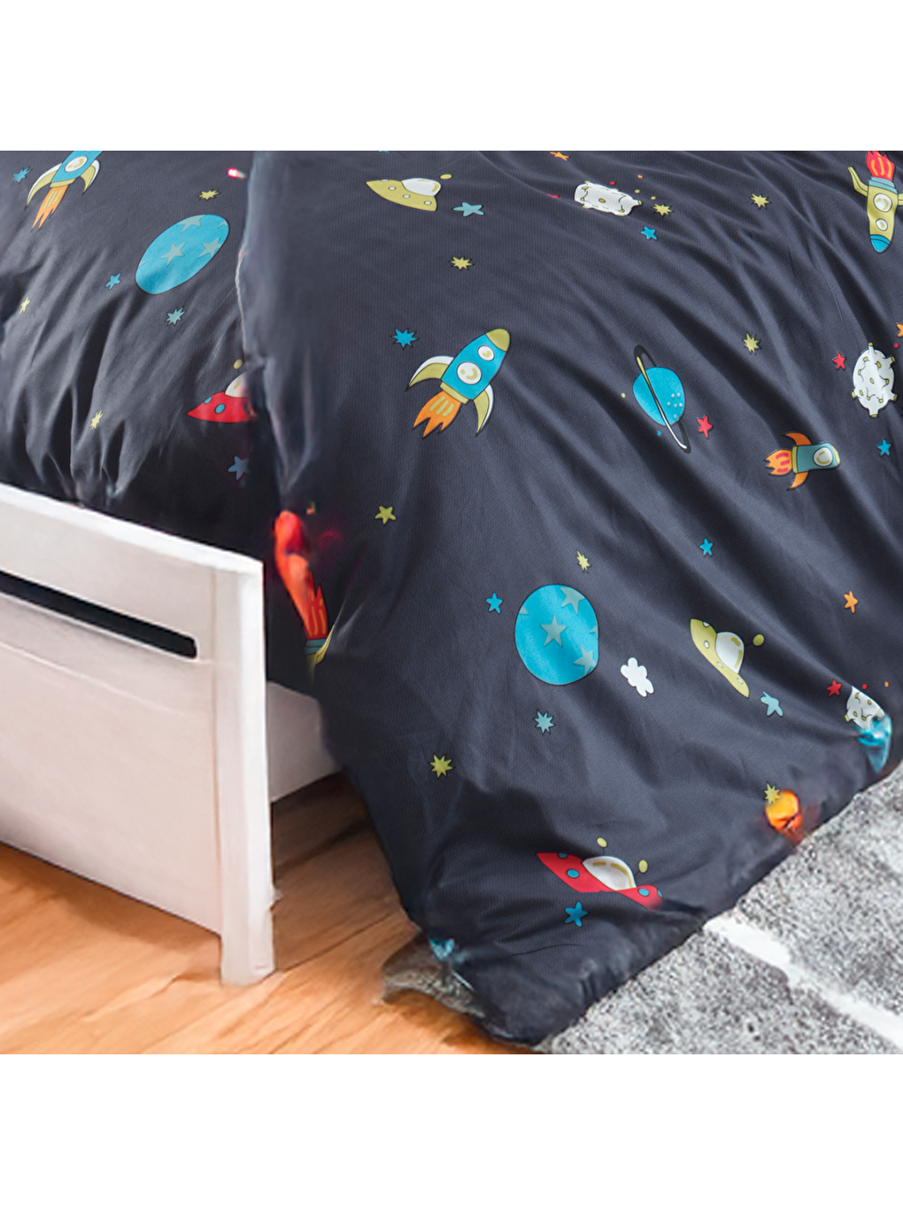 Nevresim Takımı Tek Kişilik Baskılı Uzay ArduvazMavi-1