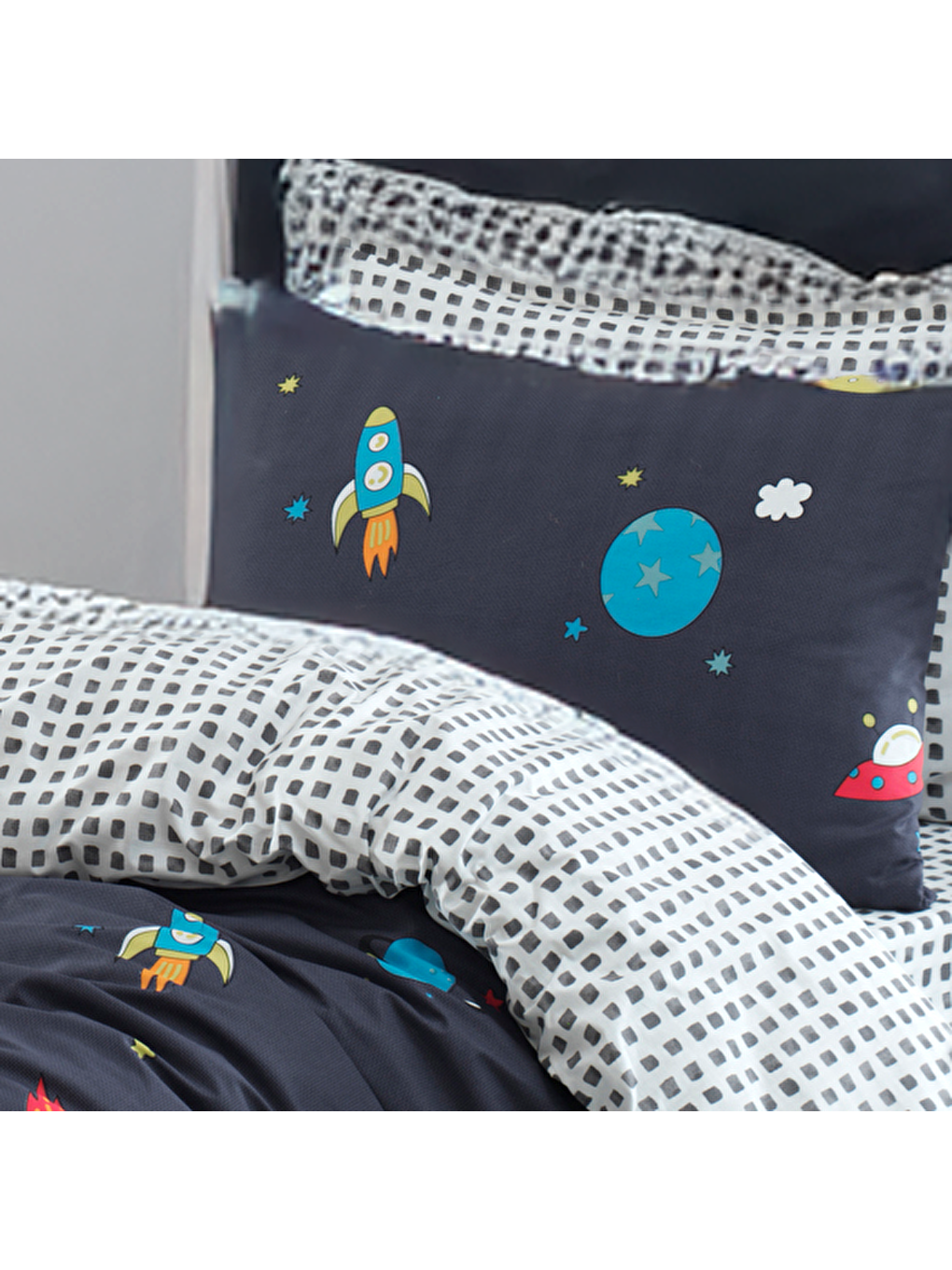 Nevresim Takımı Tek Kişilik Baskılı Uzay ArduvazMavi-2