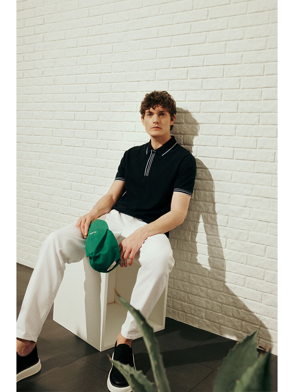 Erkek Siyah %100 Pamuk Slim Fit Dar Kesim Polo Yaka Tişört-3