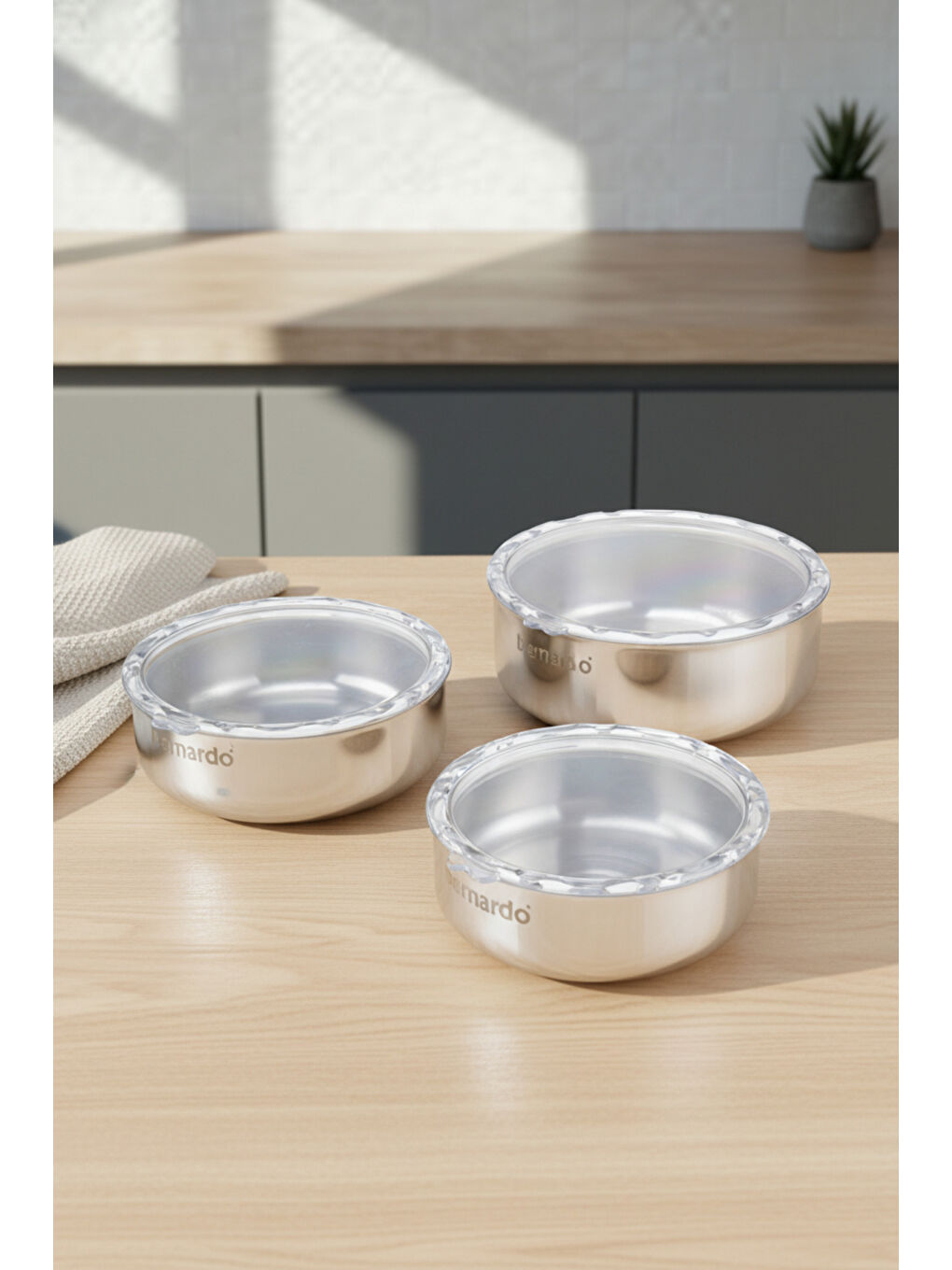 Gri Stelo 3'lü Çelik Saklama Kabı-2