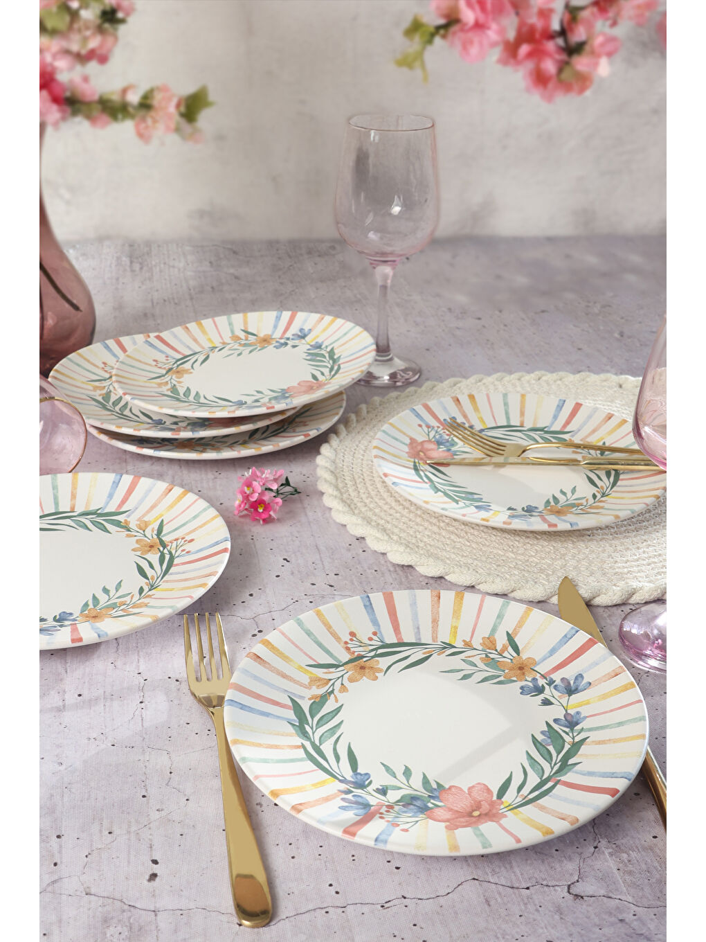 Karışık Soft Flowers Pasta Tabağı 20 Cm 6 Adet-1