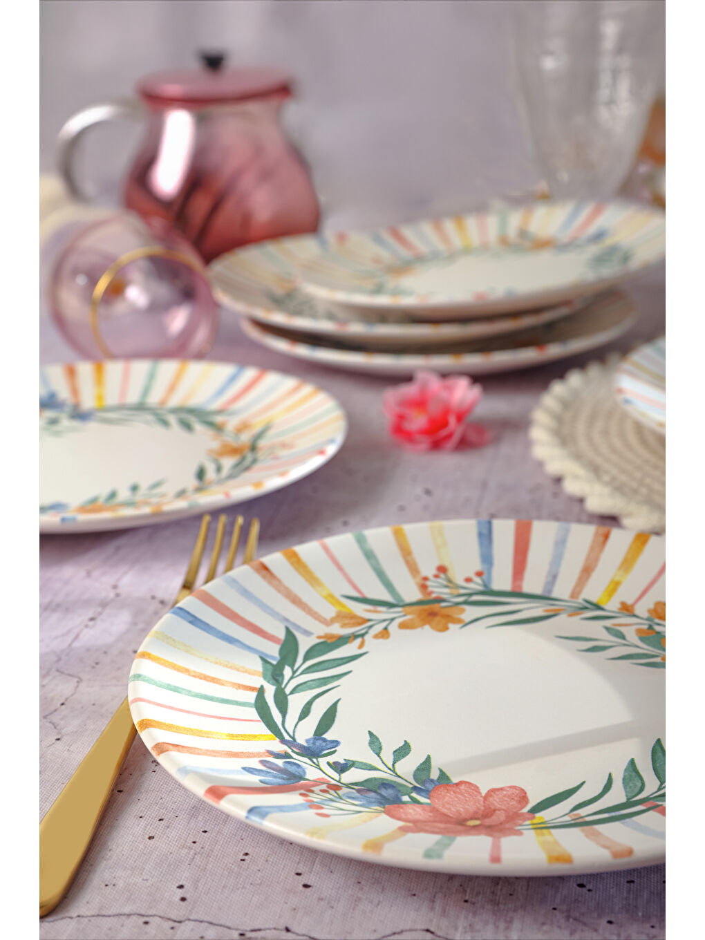 Karışık Soft Flowers Pasta Tabağı 20 Cm 6 Adet-2