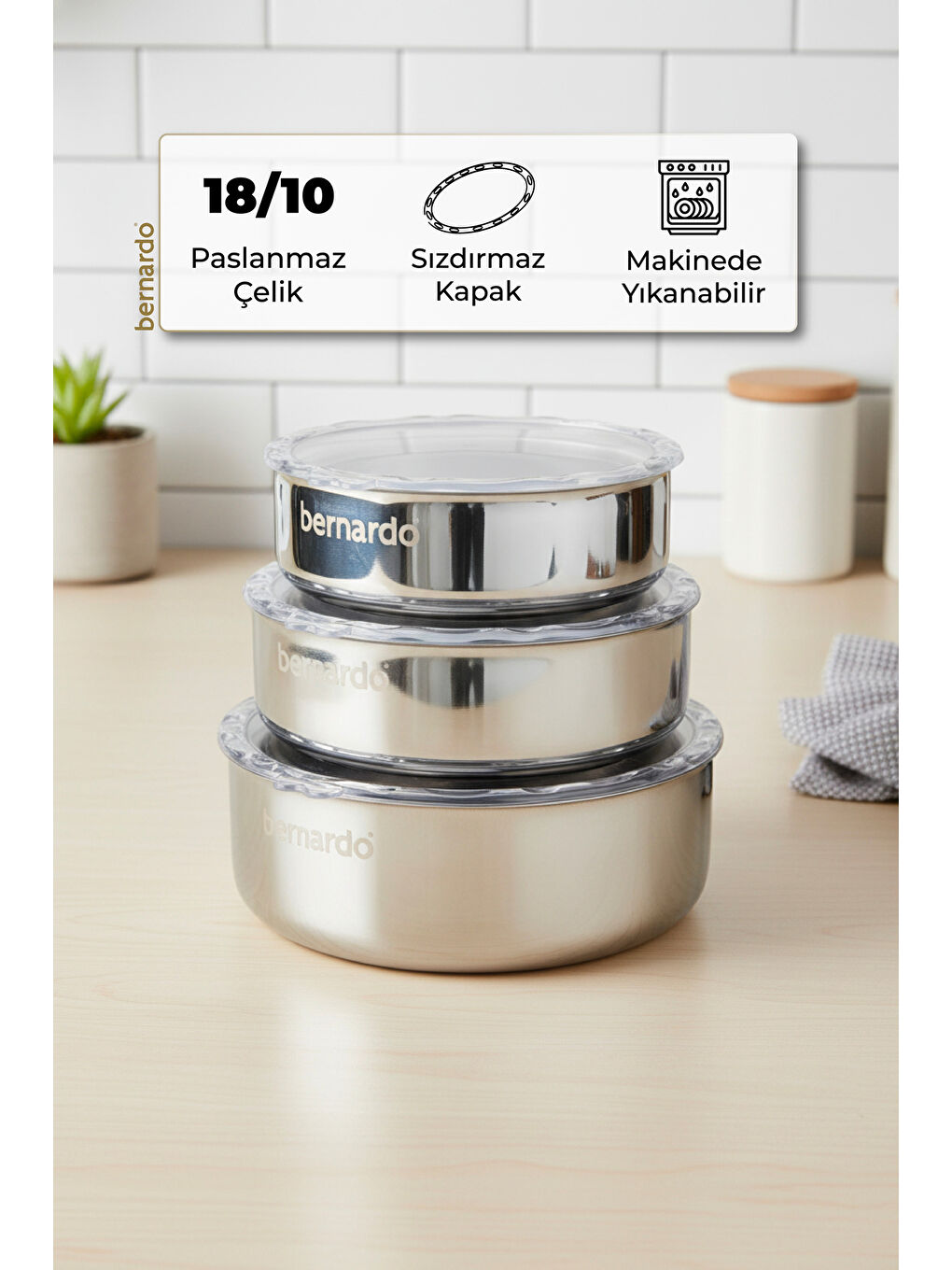 Gri Stelo 3'lü Çelik Saklama Kabı-3