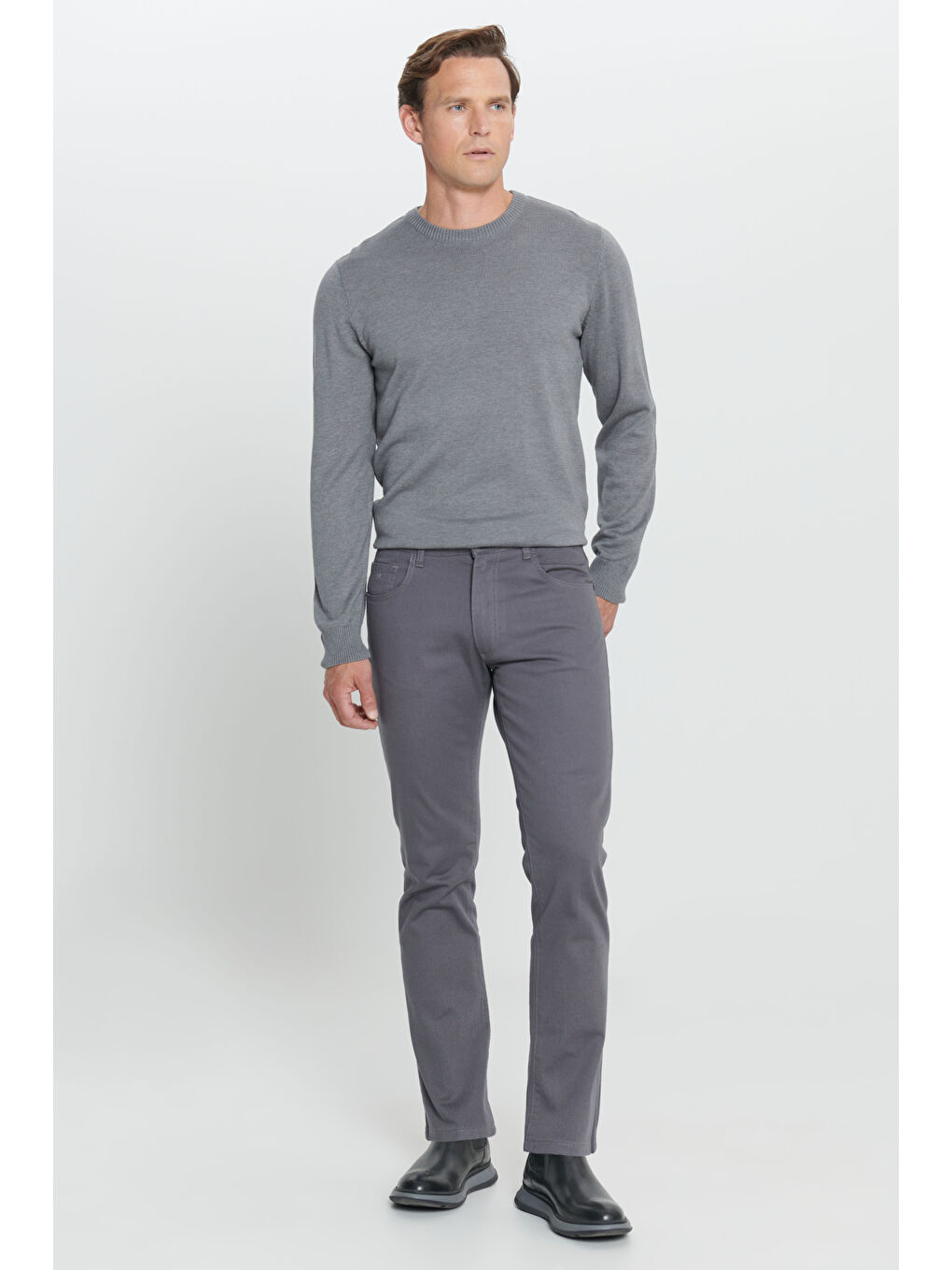 Erkek Antrasit Comfort Fit Rahat Kesim 5 Cep Armürlü Pamuklu Pantolon