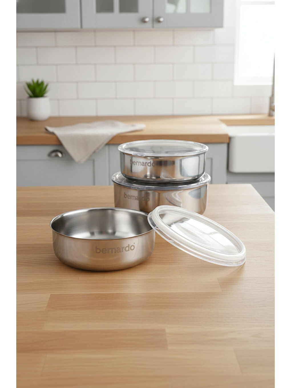 Gri Stelo 3'lü Çelik Saklama Kabı-4