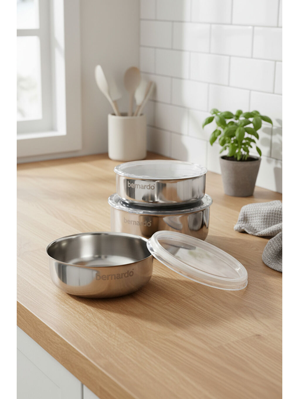 Gri Stelo 3'lü Çelik Saklama Kabı-5