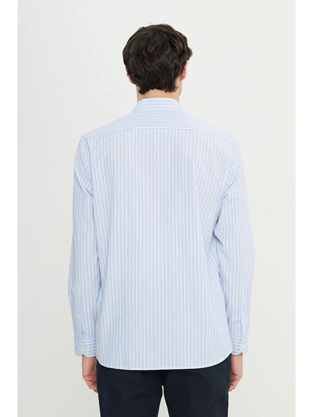 Erkek Beyaz-Mavi Slim Fit Dar Kesim Klasik Yaka Pamuklu Armürlü Gömlek-5