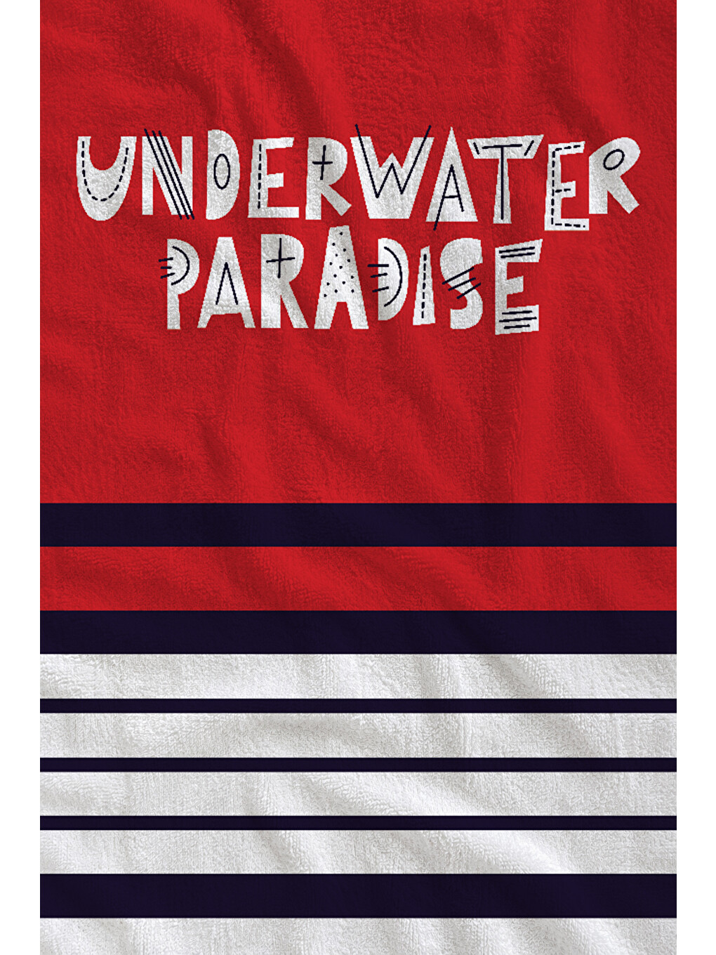 Kırmızı Lacivert Çizgili Underwater Paradise Yazılı 70x150 Cm Dijital Baskılı Plaj Ve Banyo Havlusu-1