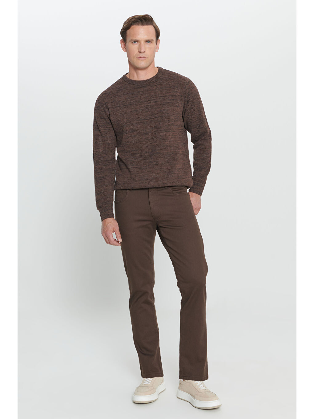 Erkek Kahverengi Comfort Fit Rahat Kesim 5 Cep Armürlü Pamuklu Pantolon
