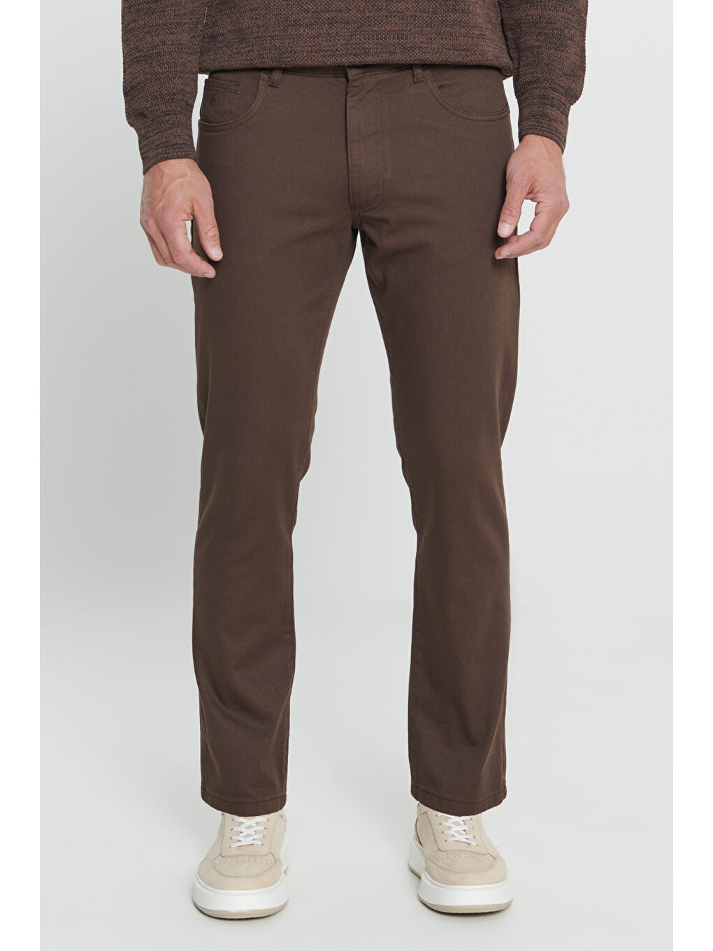 Erkek Kahverengi Comfort Fit Rahat Kesim 5 Cep Armürlü Pamuklu Pantolon-1