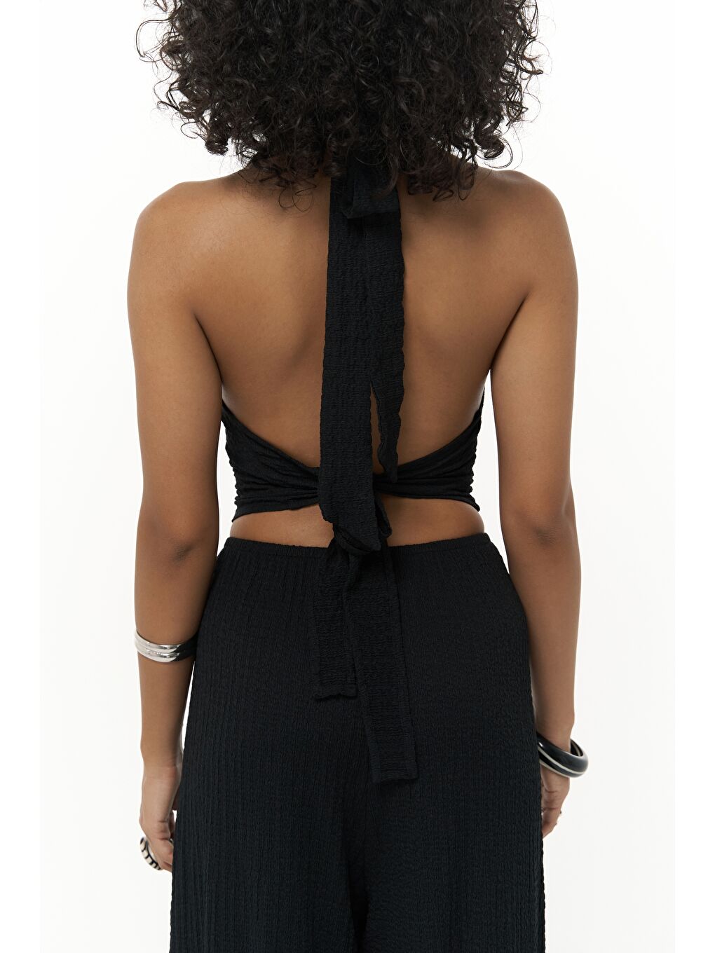 Ayshe Bağlamalı Siyah Crop Pantolon Takım-7