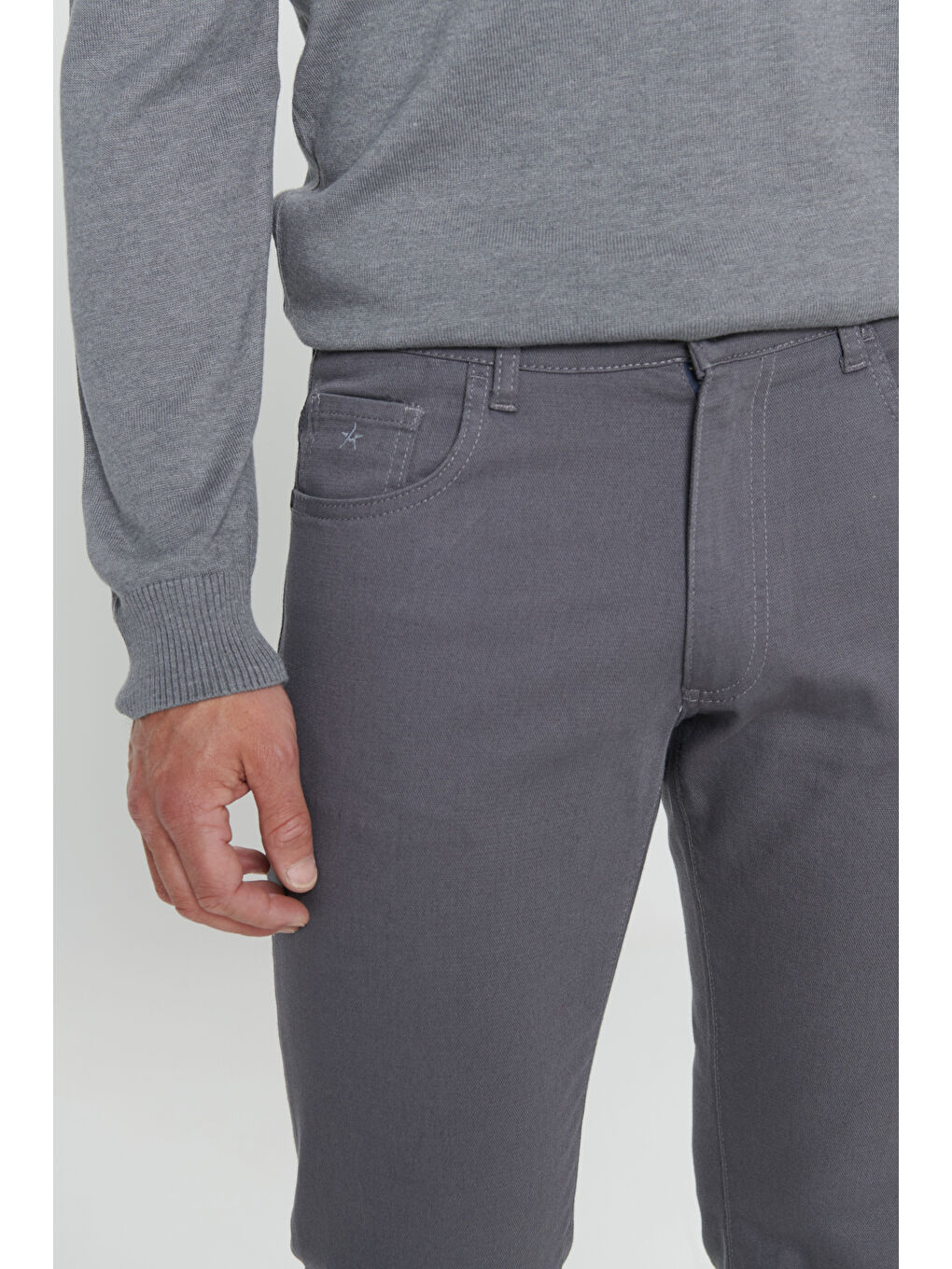 Erkek Antrasit Comfort Fit Rahat Kesim 5 Cep Armürlü Pamuklu Pantolon-4