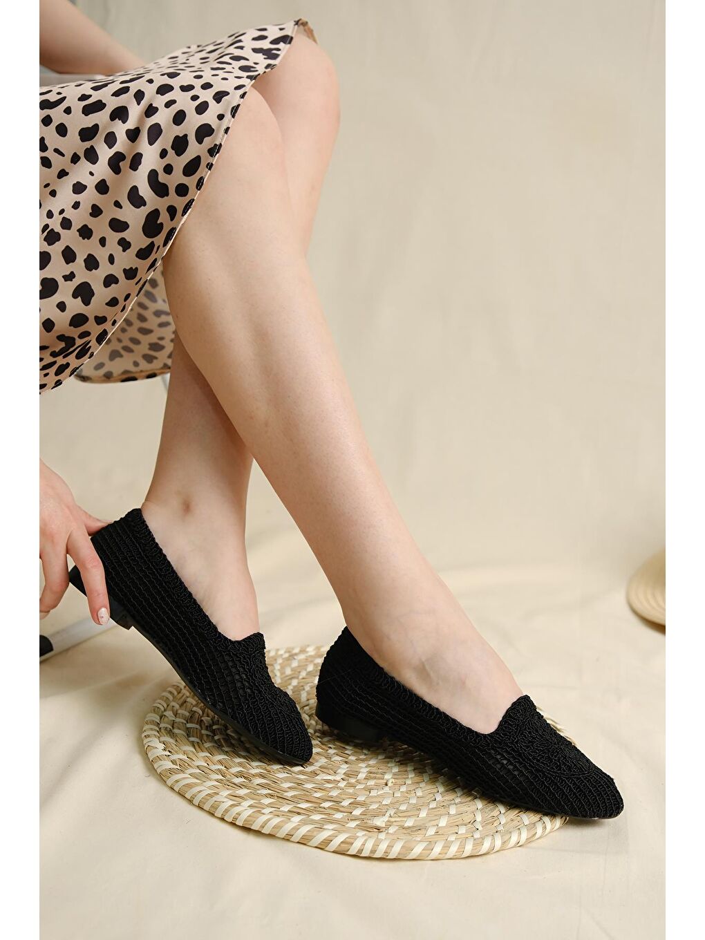 Siyah Lesta Kadın Örme Babet Kadın Ayakkabı-1