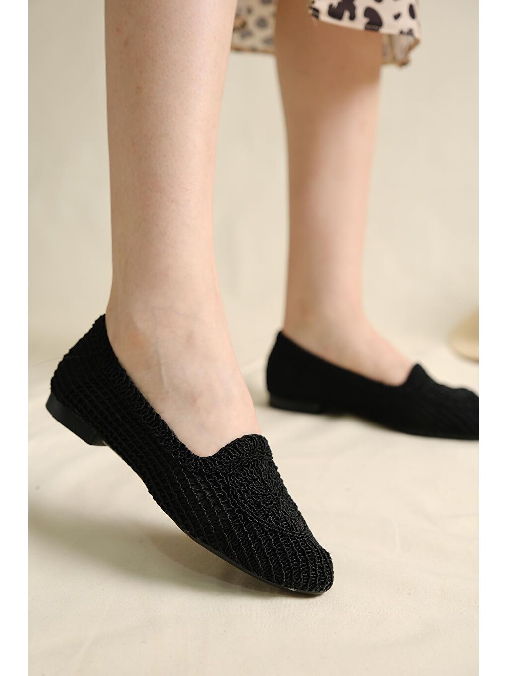 Siyah Lesta Kadın Örme Babet Kadın Ayakkabı-2
