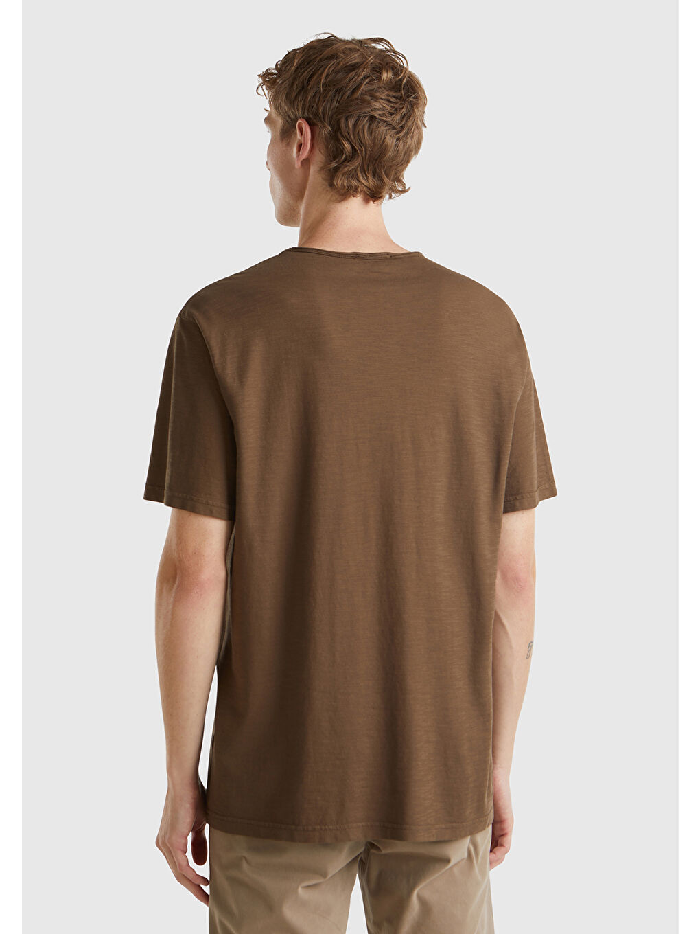 Erkek Kahverengi Bisiklet Yaka Slub Tişört-2