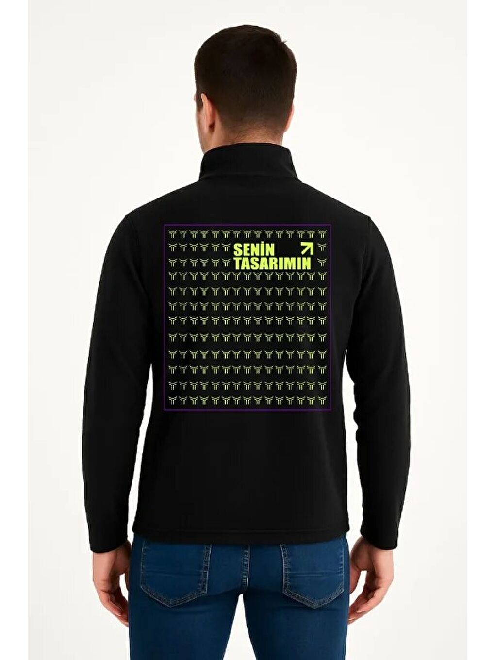 Ön Arka Polar Kazak Dik Yaka - Siyah