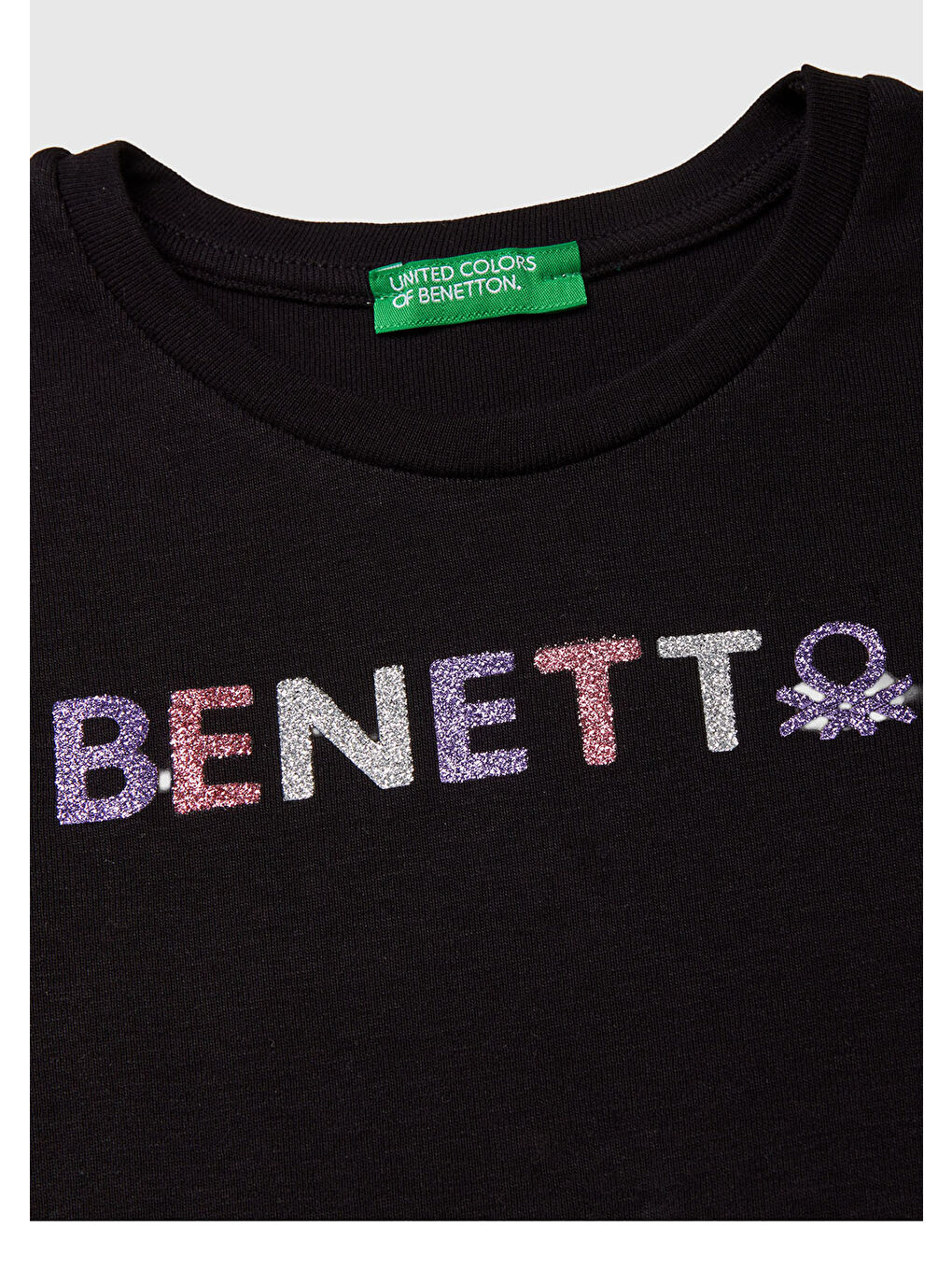 Kız Çocuk Siyah Önü Parıltılı Logo Baskılı Regular Fit Uzun Kollu T-Shirt-2