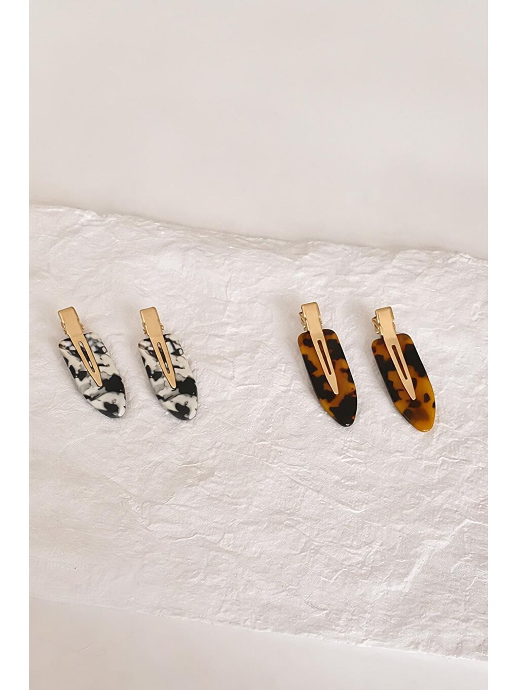 Karışık 4'lü İz Yapmayan Klips Toka Seti Kaplumbağa Sırtı Desenli-1