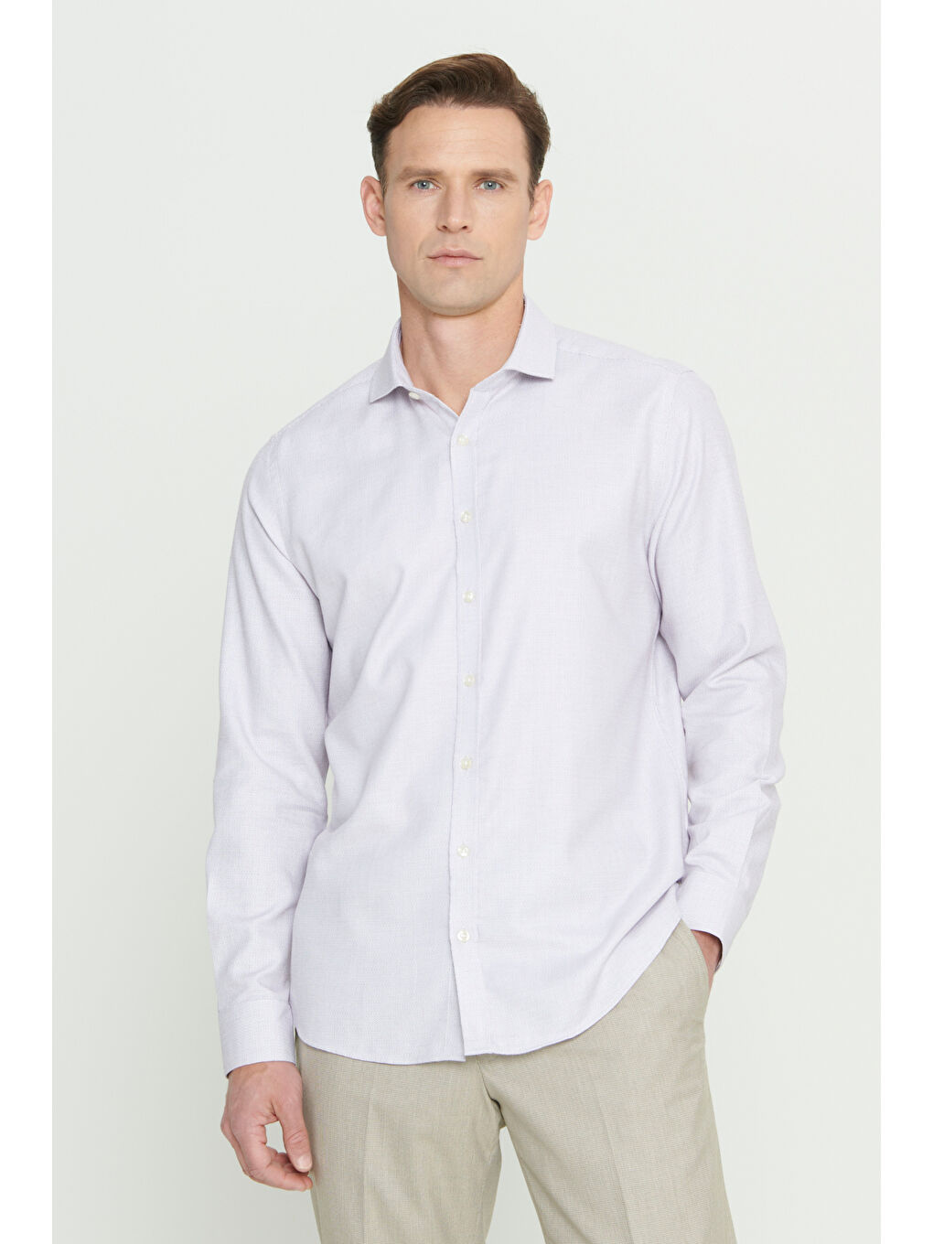 Erkek Bordo-Beyaz Slim Fit Dar Kesim Klasik Yaka Pamuklu Armürlü Gömlek