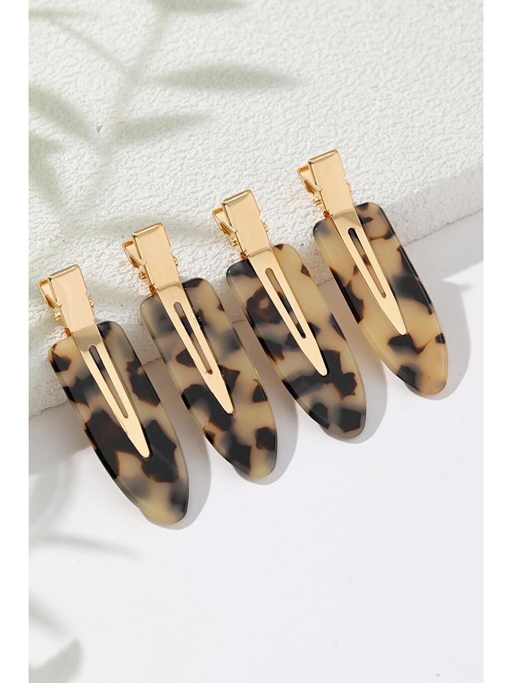 Bej 4'lü İz Yapmayan Klips Toka Seti Kaplumbağa Sırtı Desenli