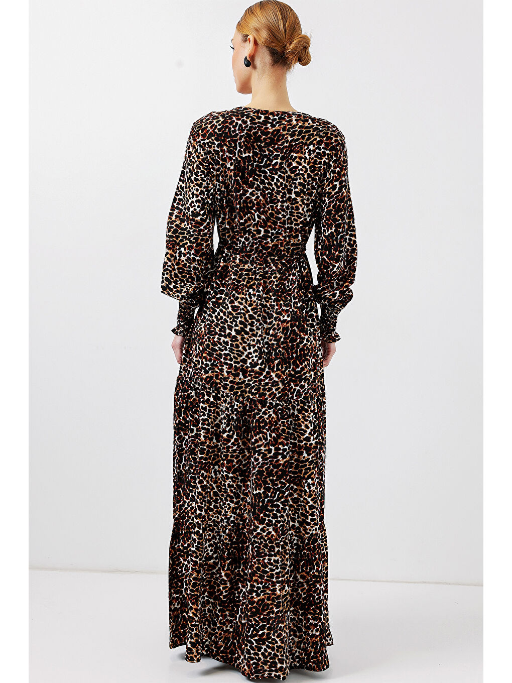 2145 Desenli Tesettür Elbise - C. Kahverengi-6