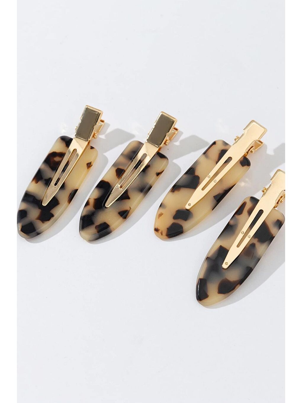 Bej 4'lü İz Yapmayan Klips Toka Seti Kaplumbağa Sırtı Desenli-5