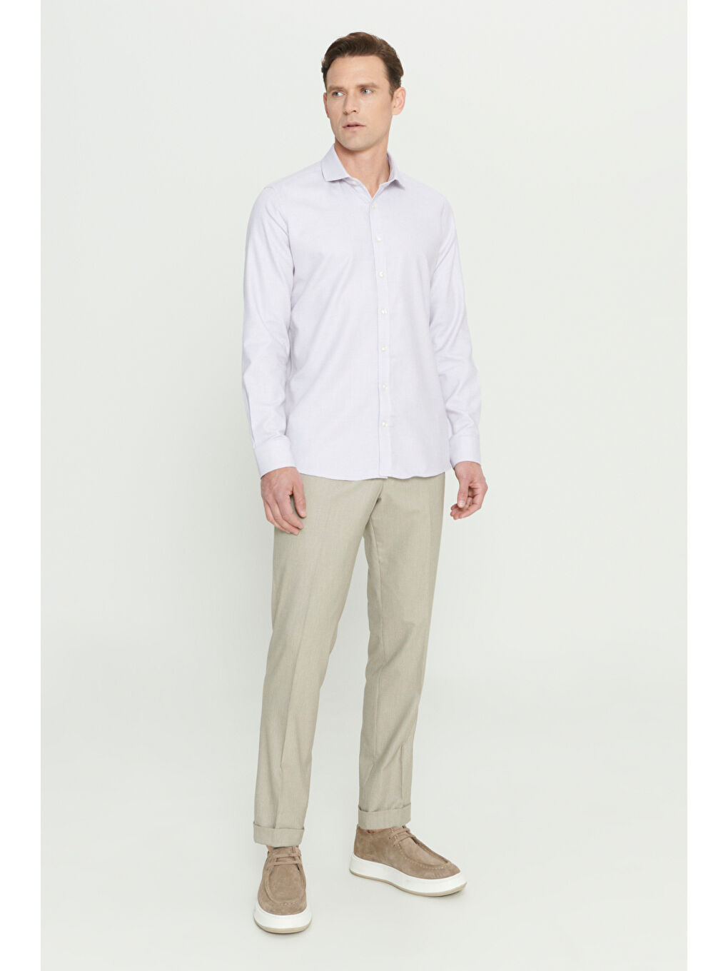 Erkek Bordo-Beyaz Slim Fit Dar Kesim Klasik Yaka Pamuklu Armürlü Gömlek-1