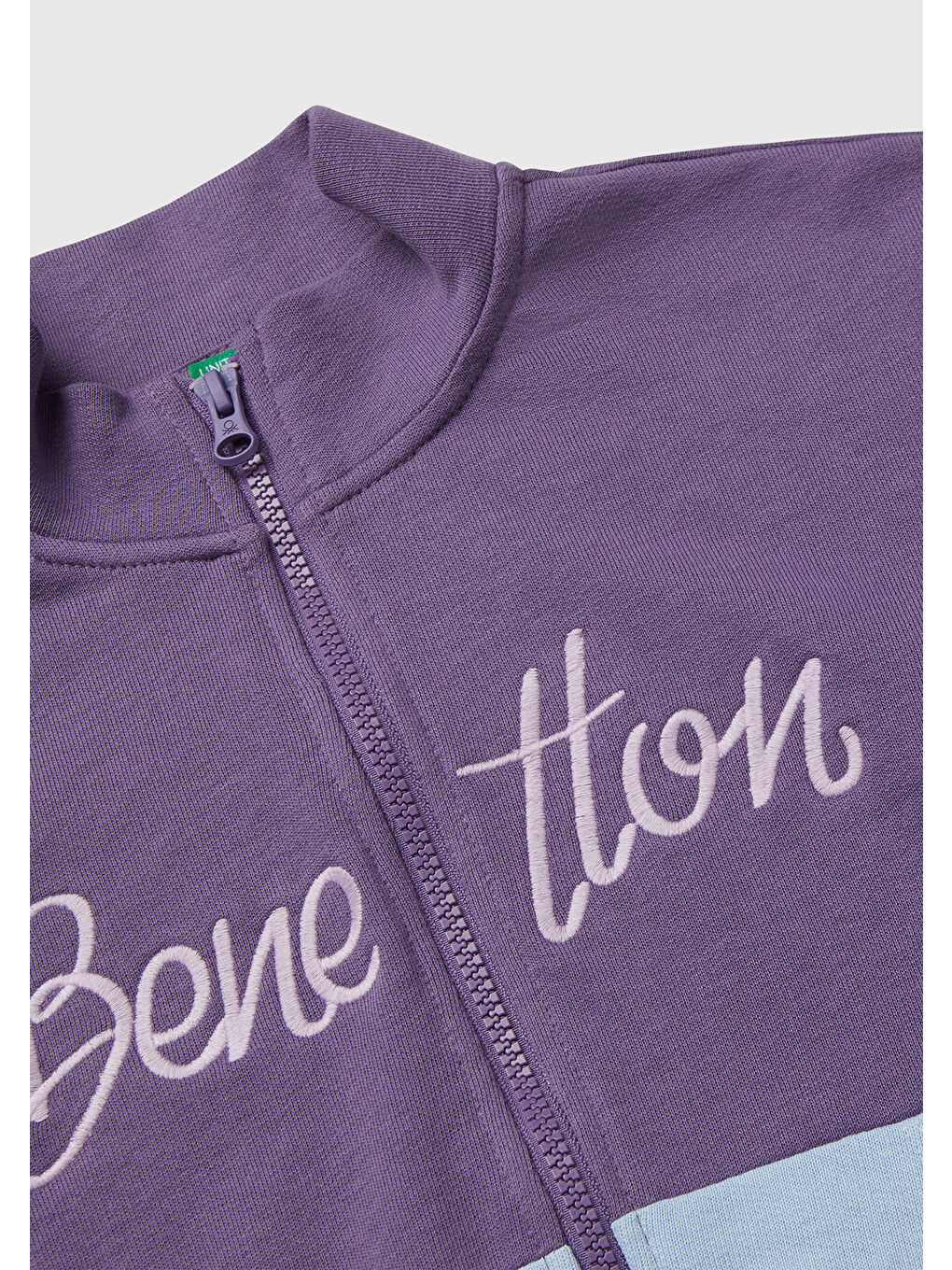Kız Çocuk Mor-Mavi Önü Logo Nakışlı Cepli Fermuarlı Dik Yaka Sweatshirt-3
