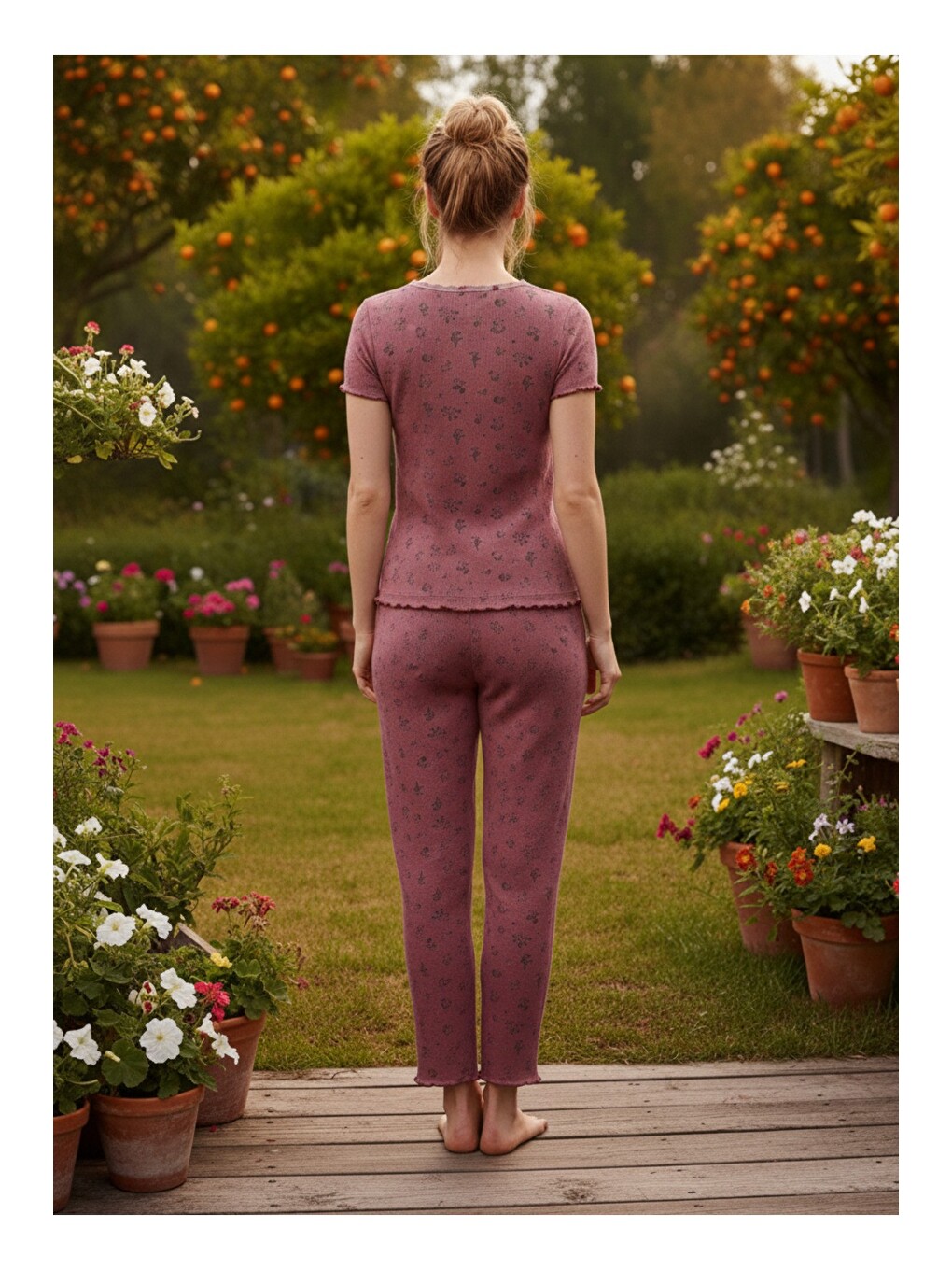 Pembe Dantelli Fitilli Kaşkorse Örme Pijama Takım 26120552-2