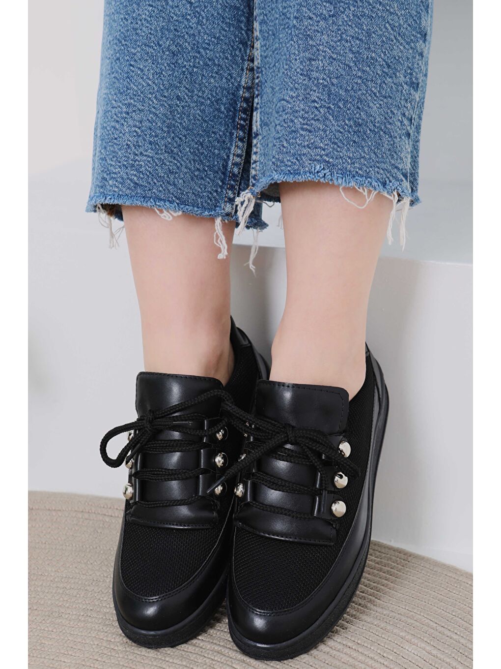 Kadın Siyah Rugan Spor Ayakkabı - 27068-1