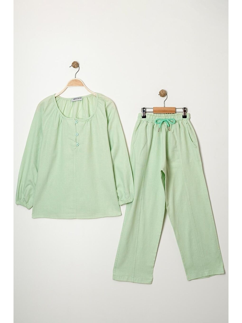 Yeşil Kız Çocuk %100 Jüt Pamuk Alt-Üst Takım P1038