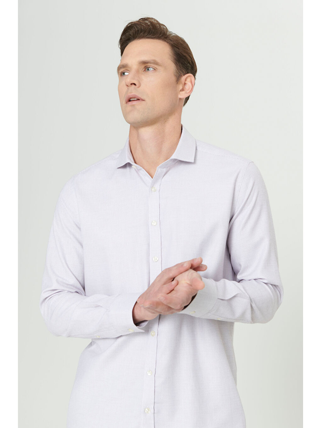 Erkek Bordo-Beyaz Slim Fit Dar Kesim Klasik Yaka Pamuklu Armürlü Gömlek-2