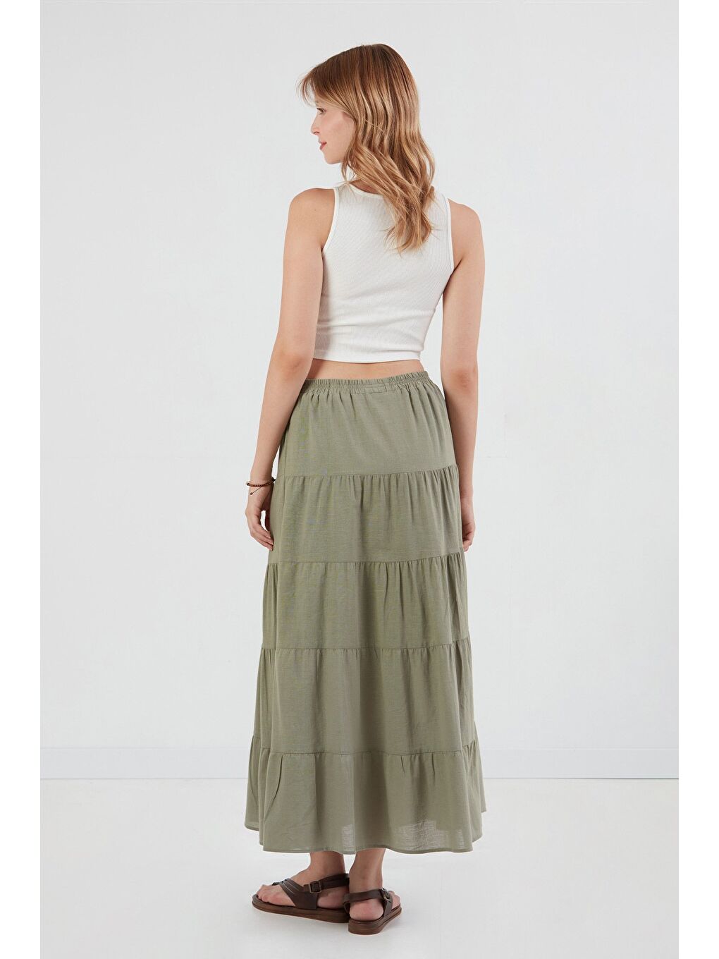 Haki Beli Lastikli Fırfırlı Etek-2