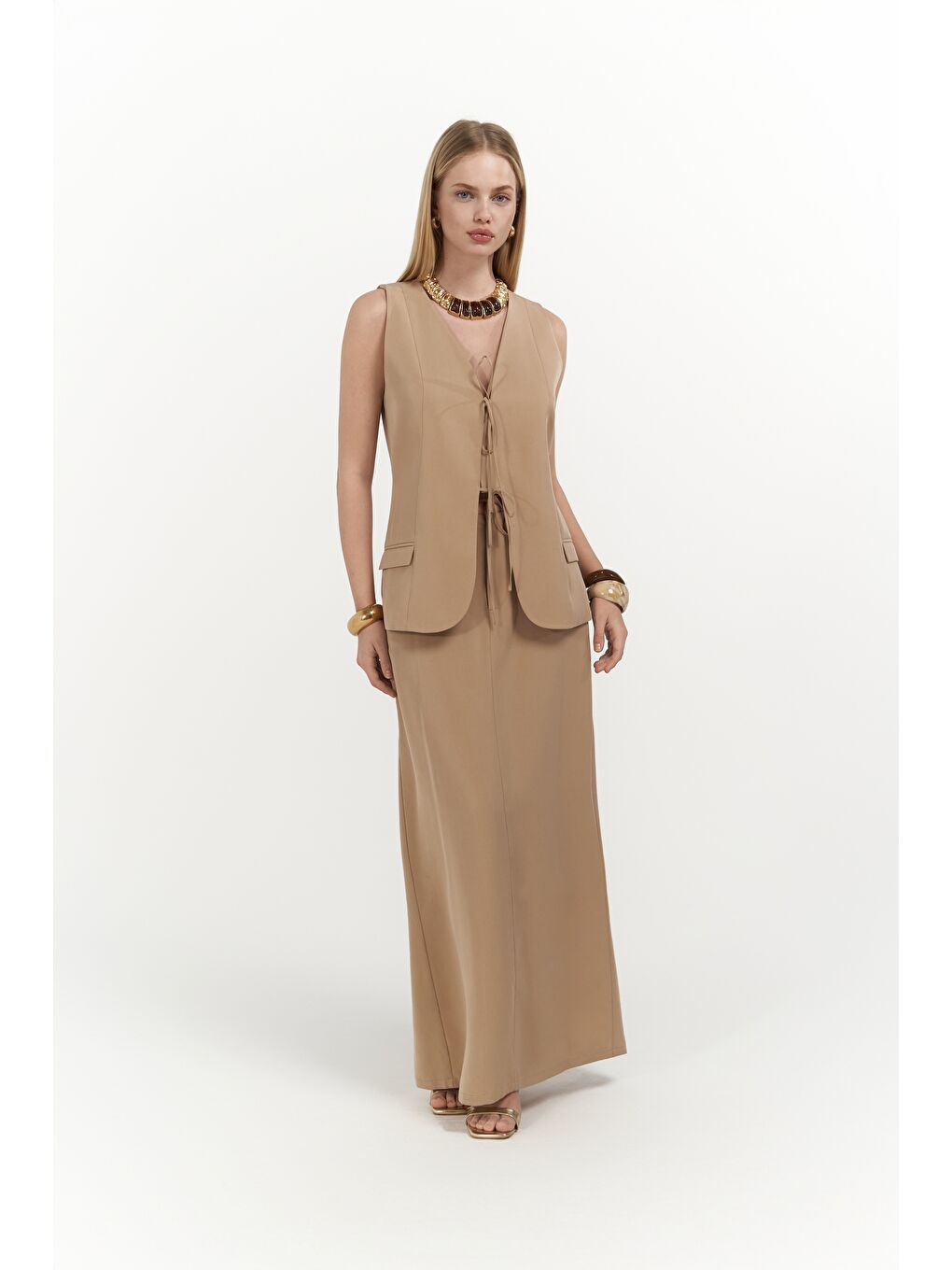 Bej Korben Yelek Etek Vizon Takım-1