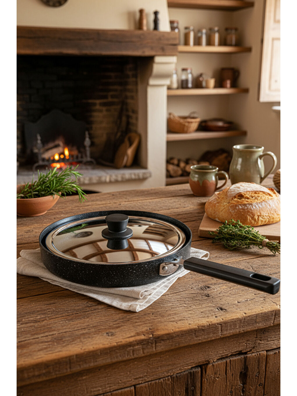 Siyah Wave 32cm Granit Balık Tavası-5