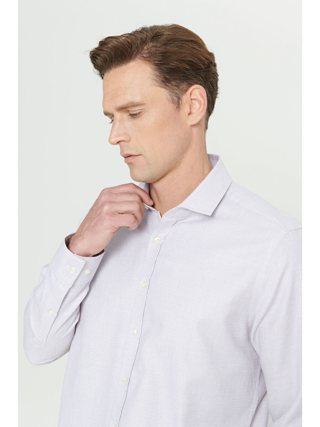 Erkek Bordo-Beyaz Slim Fit Dar Kesim Klasik Yaka Pamuklu Armürlü Gömlek-3