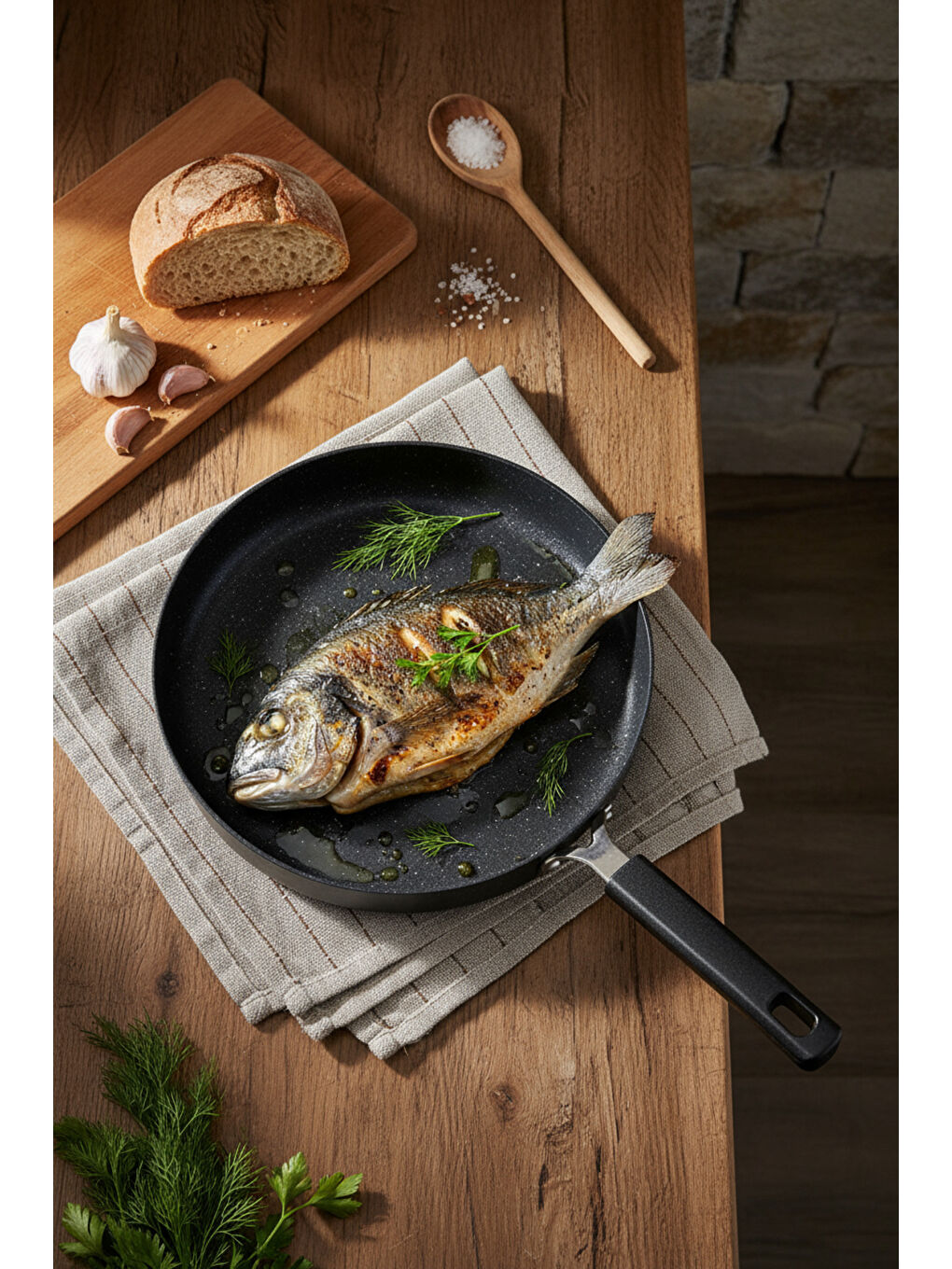 Siyah Wave 32cm Granit Balık Tavası-6