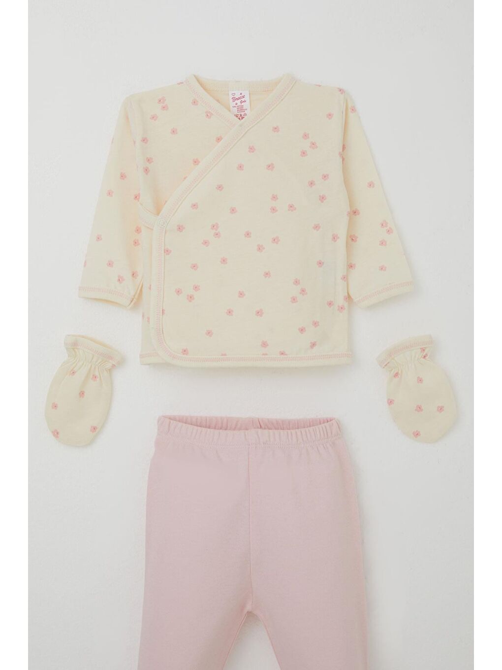 Ekru Kız Bebek Hastane Çıkışı 5 Li Çiçek Desenli Krem (0-3 Ay)-2