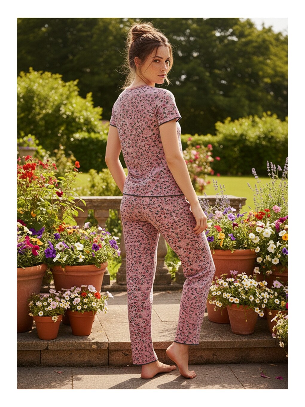 Pembe Dantelli Fitilli Kaşkorse Örme Pijama Takım 26120552-2