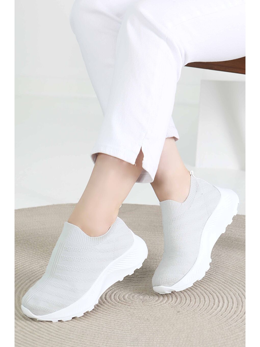 Kadın Gri Triko Ayakkabı - 27391-1