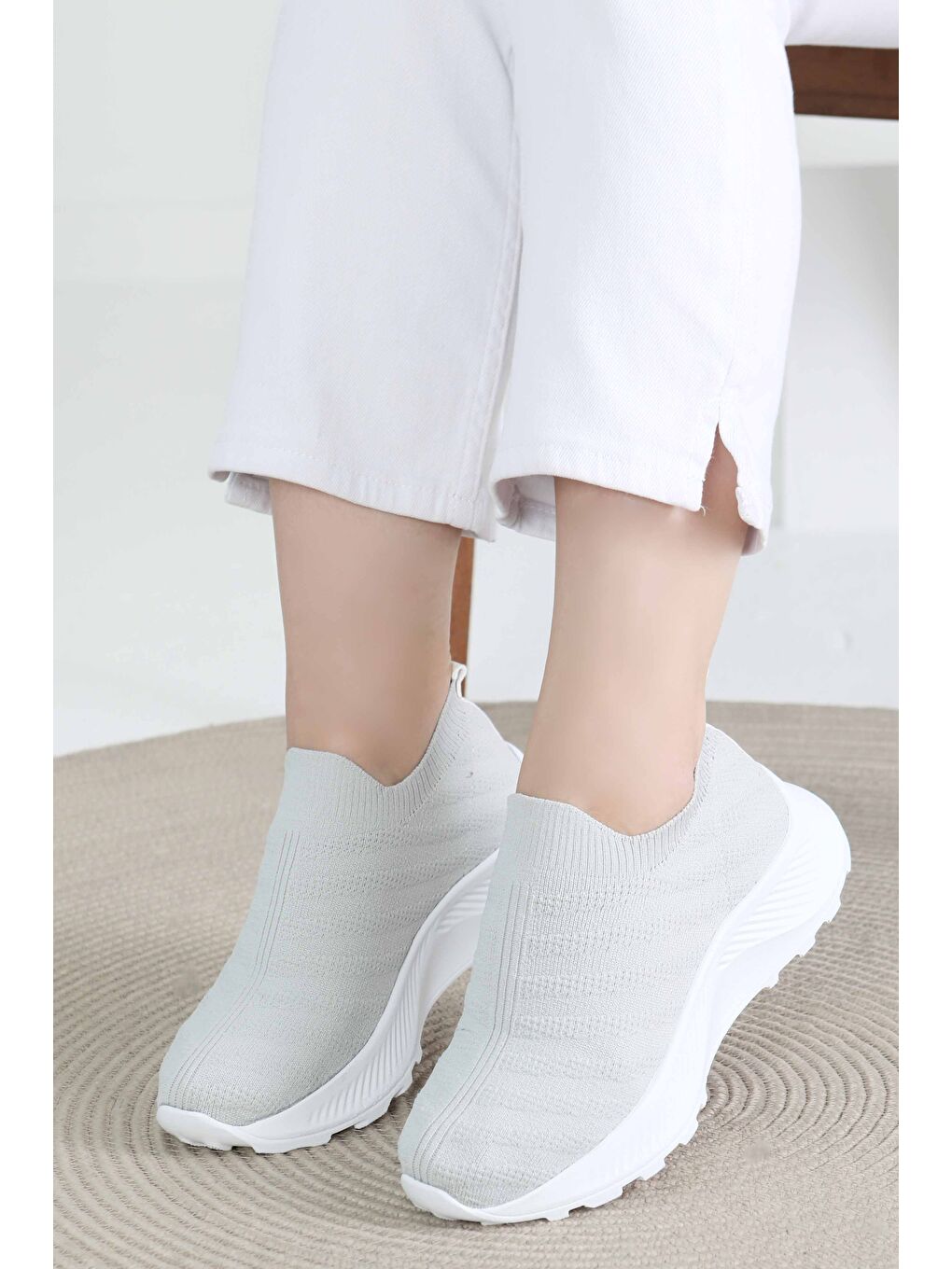 Kadın Gri Triko Ayakkabı - 27391-2