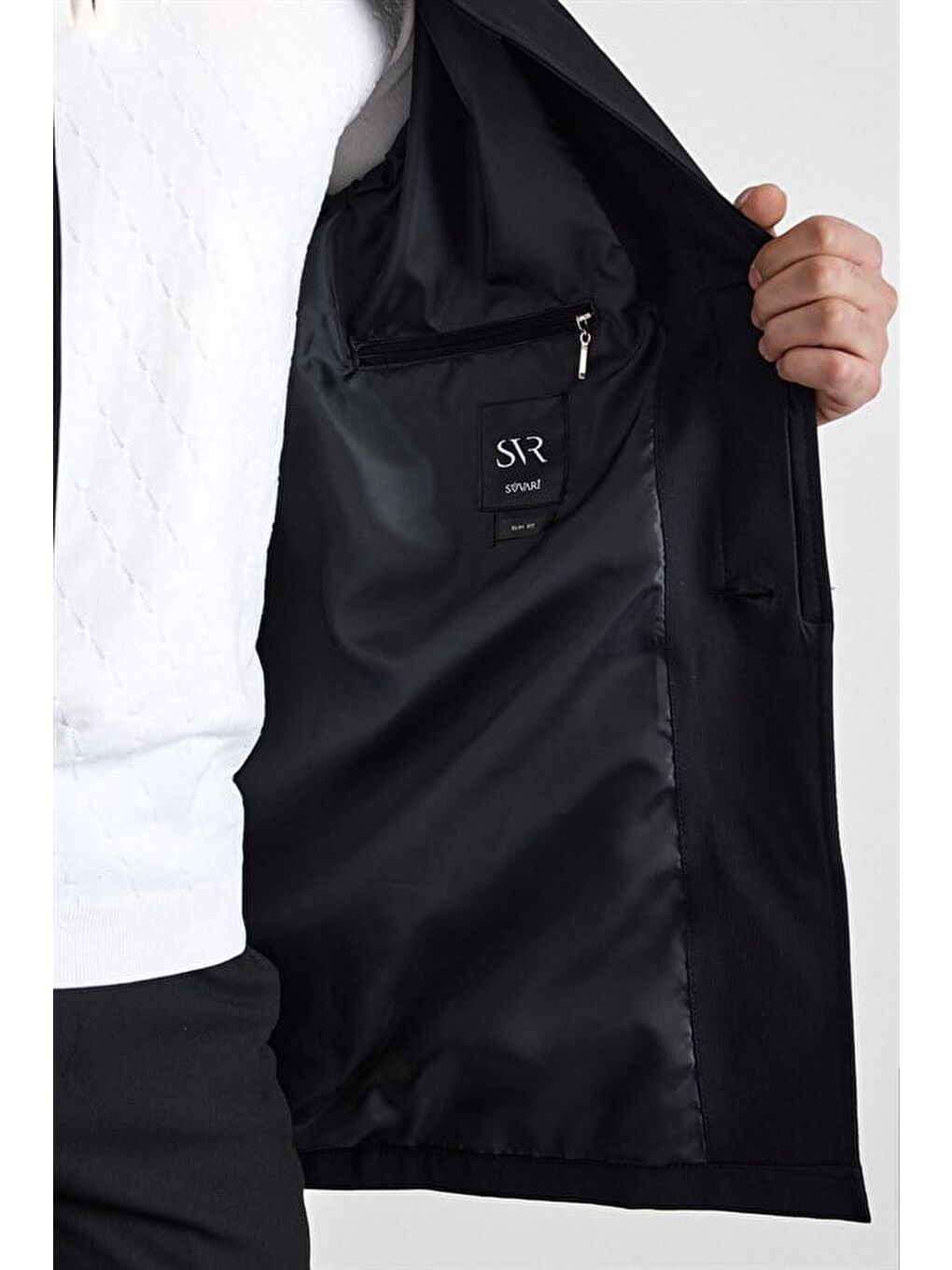 Siyah Slim Bebe Yaka Düz Yan Cepli Düğmeli Dolgusuz Standart Mont-5