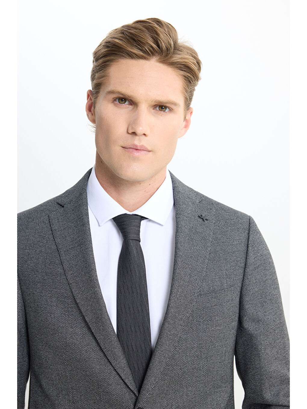 Erkek Siyah-Gri Slim Fit Dar Kesim Mono Yaka Kuş Gözü Desenli Çift Pantolonlu Takım Elbise-6