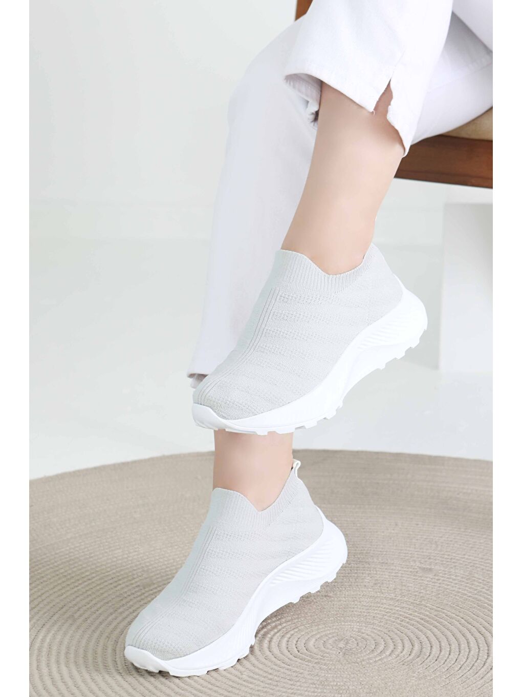 Kadın Gri Triko Ayakkabı - 27391-3