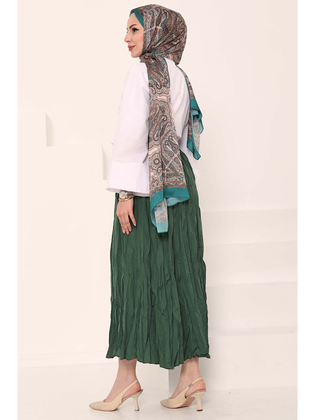 Beli Lastikli Kırışık Etek Haki - 27013-6