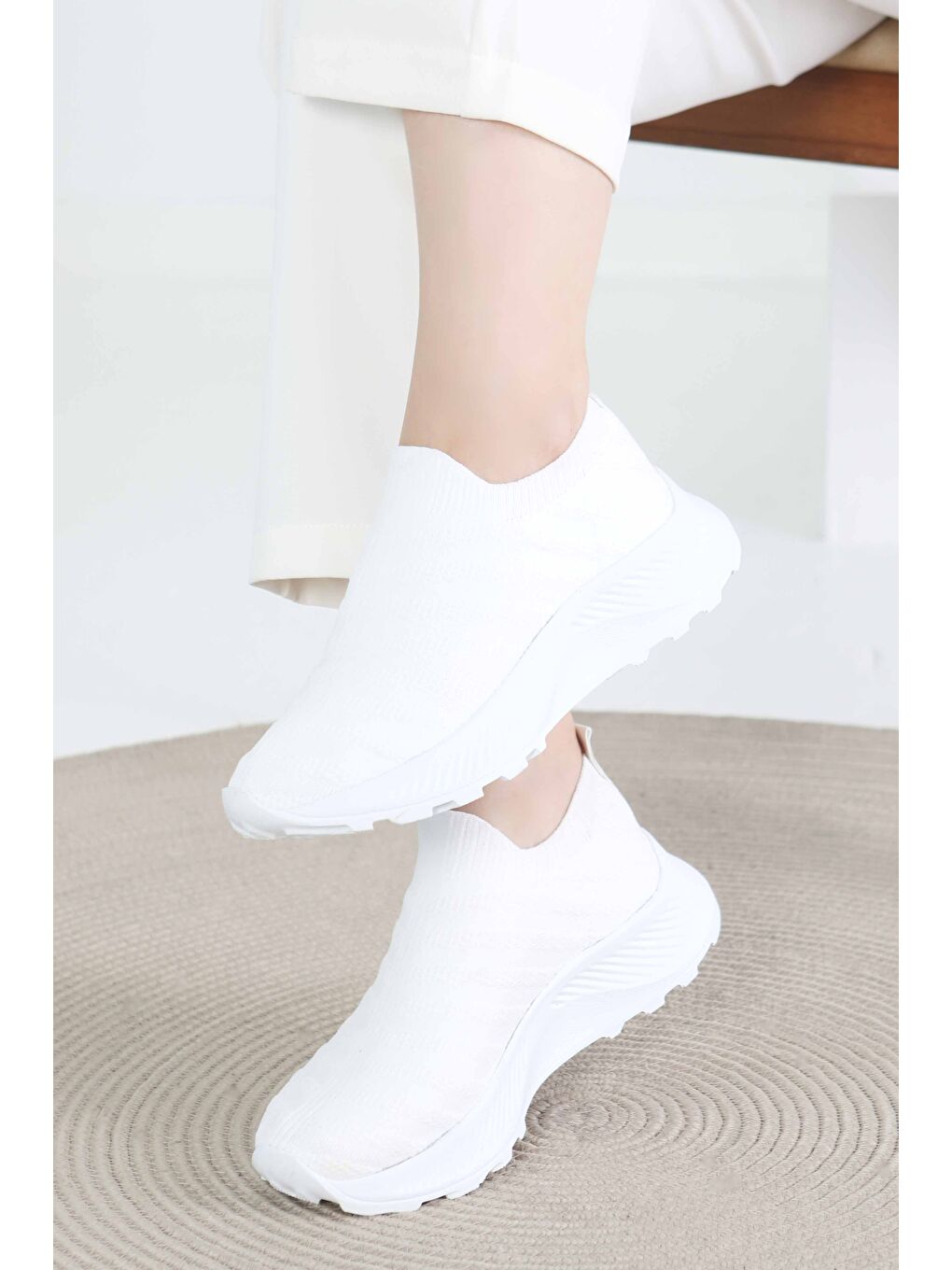 Kadın Beyaz Triko Ayakkabı - 27391