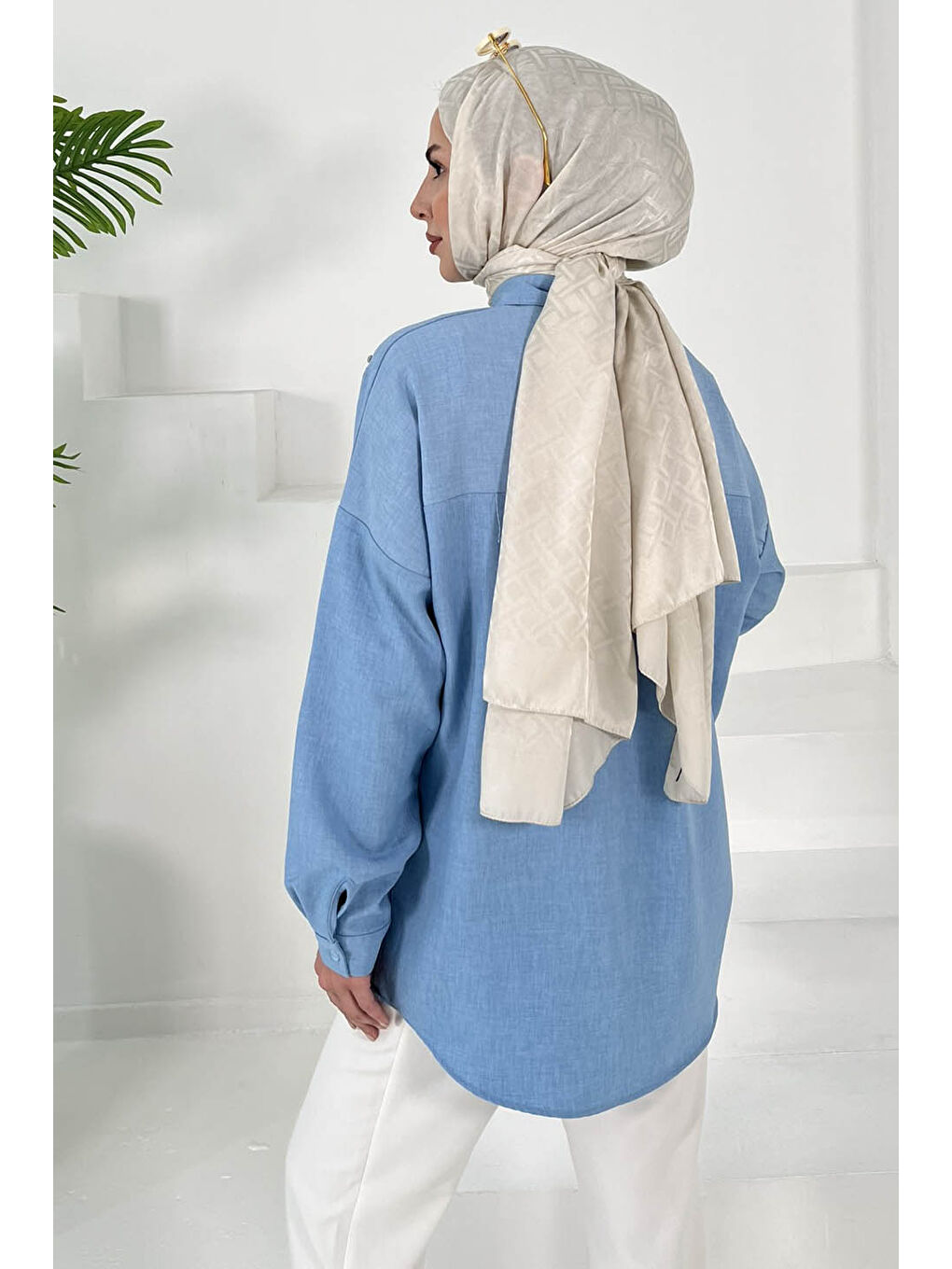 Fiyonk Nakışlı Tunik Mavi - 27035-4