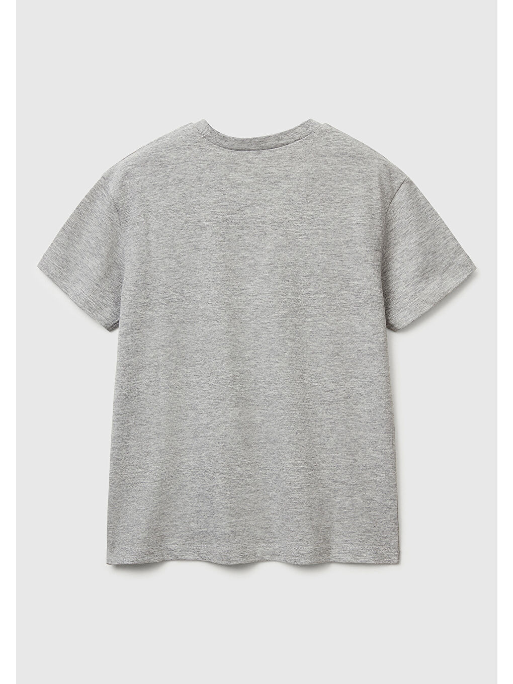 Erkek Çocuk Gri Melanj Önü Logo Baskılı Bisiklet Yaka T-shirt-1