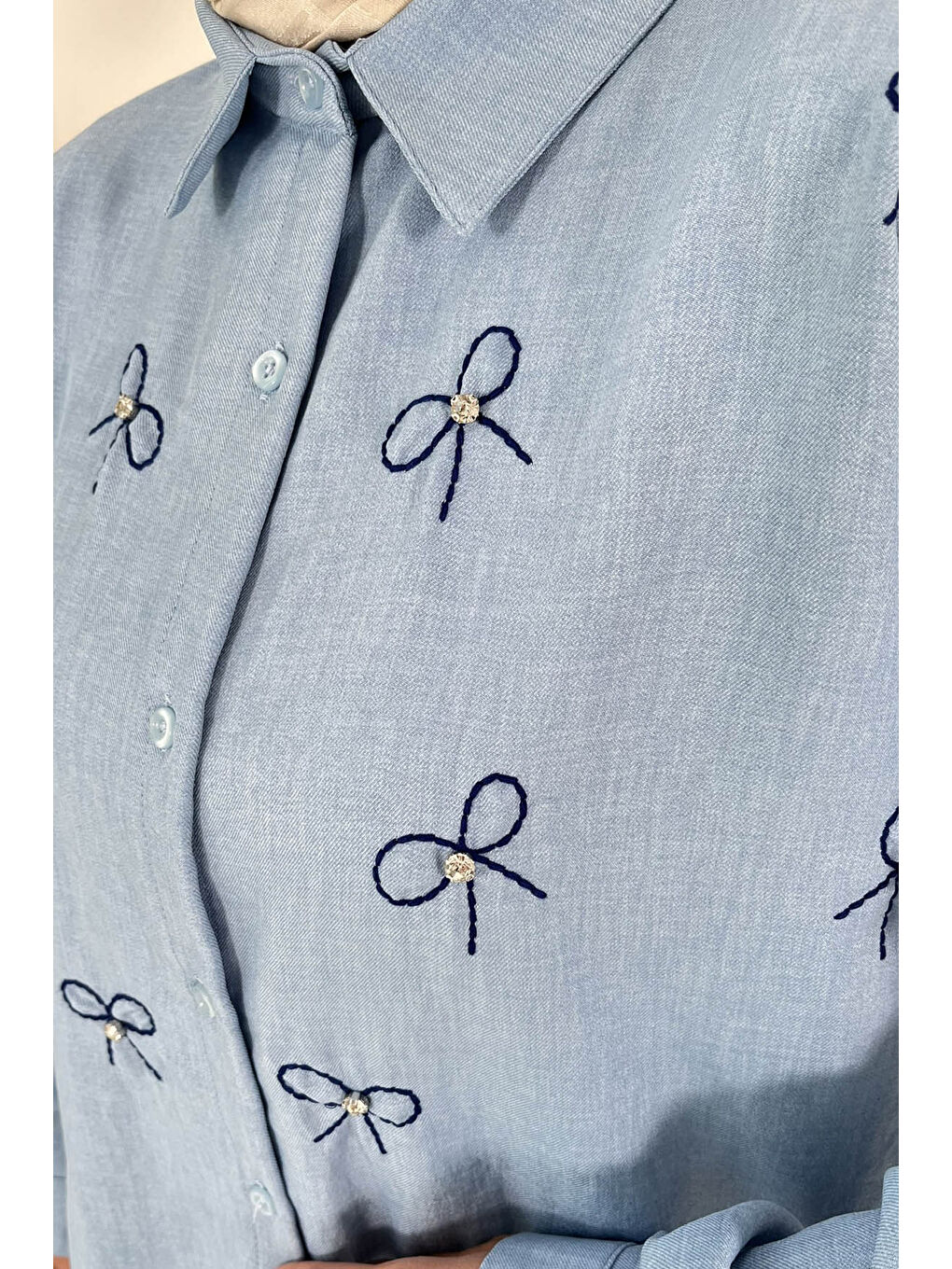 Fiyonk Nakışlı Tunik Mavi - 27035-5